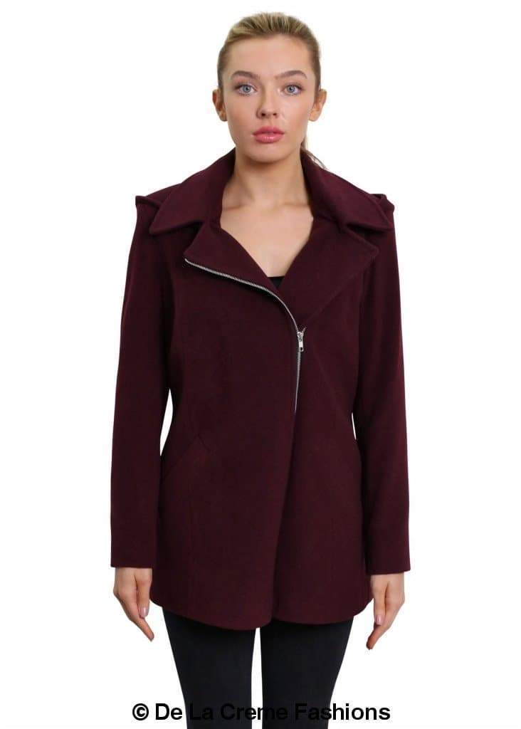 De La Creme Womens Wool Blend Zip Up Hooded Coat