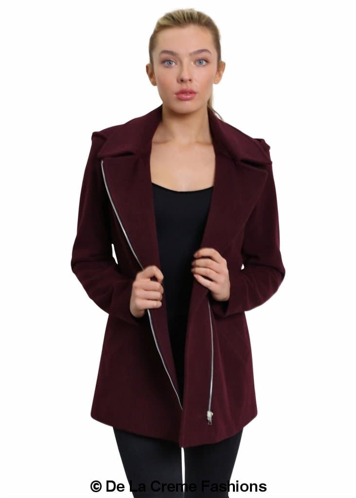 De La Creme Womens Wool Blend Zip Up Hooded Coat