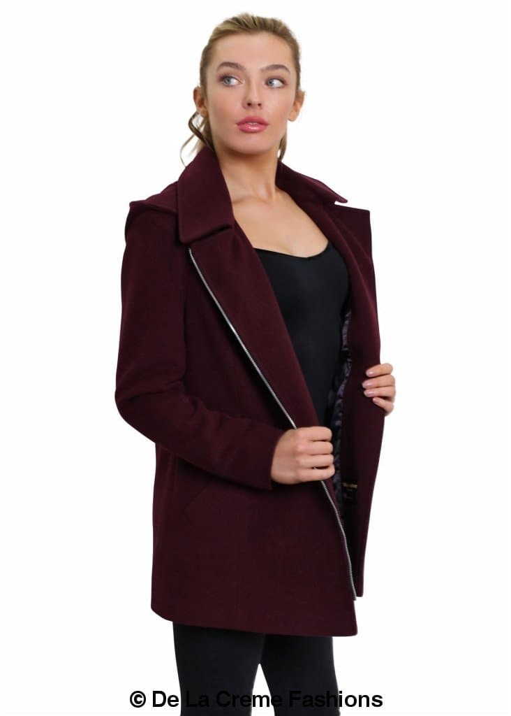 De La Creme Womens Wool Blend Zip Up Hooded Coat