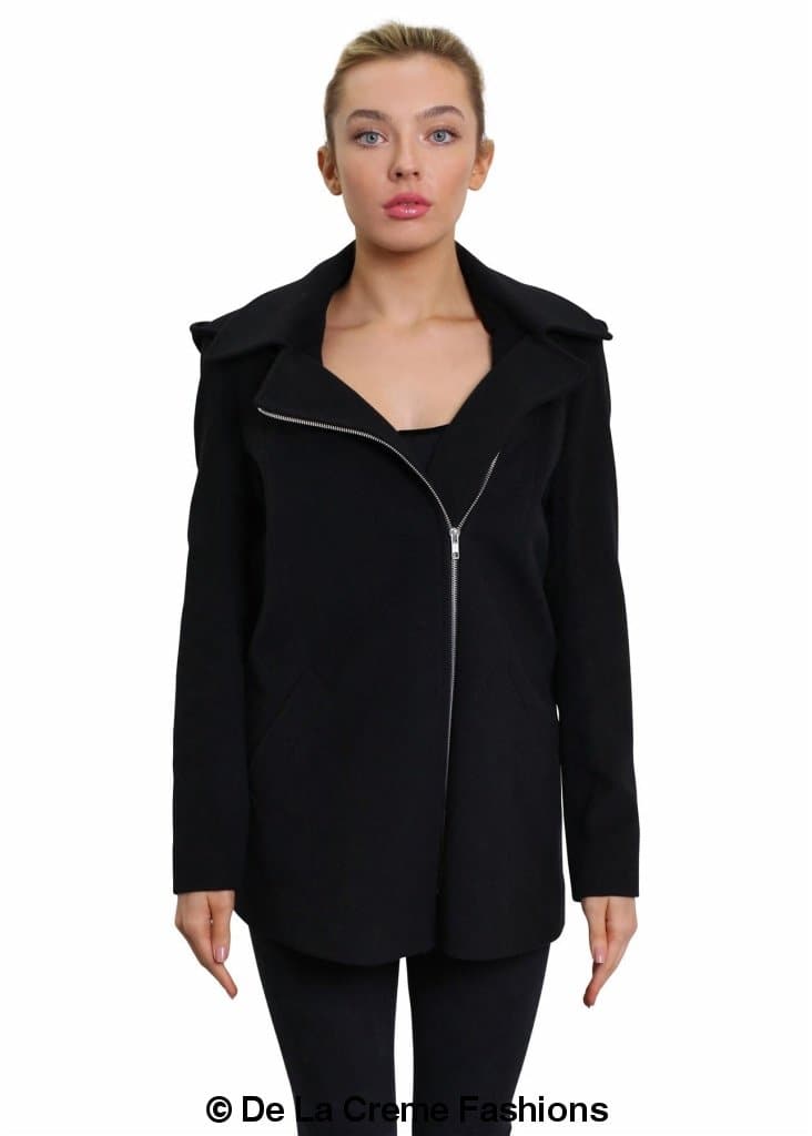 De La Creme Womens Wool Blend Zip Up Hooded Coat
