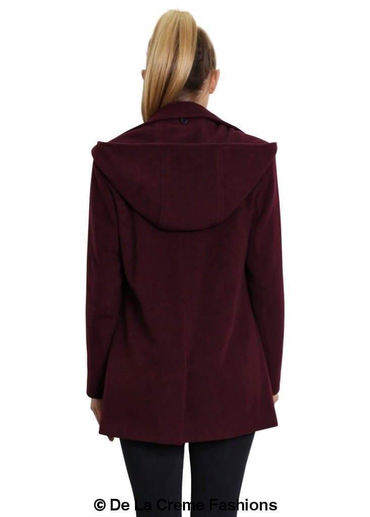 De La Creme Womens Wool Blend Zip Up Hooded Coat