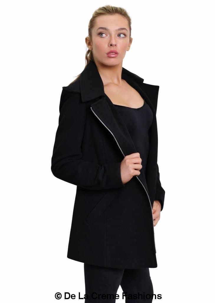 De La Creme Womens Wool Blend Zip Up Hooded Coat