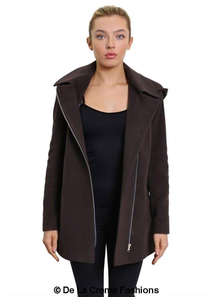 De La Creme Womens Wool Blend Zip Up Hooded Coat