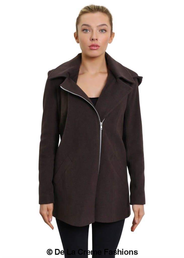 De La Creme Womens Wool Blend Zip Up Hooded Coat