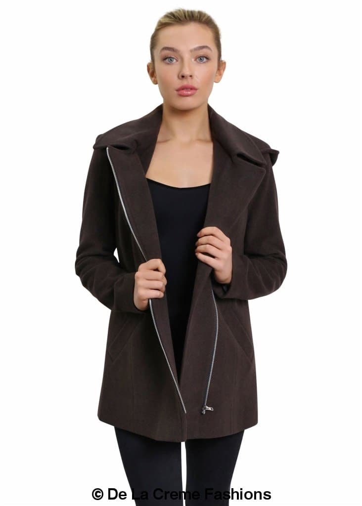 De La Creme Womens Wool Blend Zip Up Hooded Coat