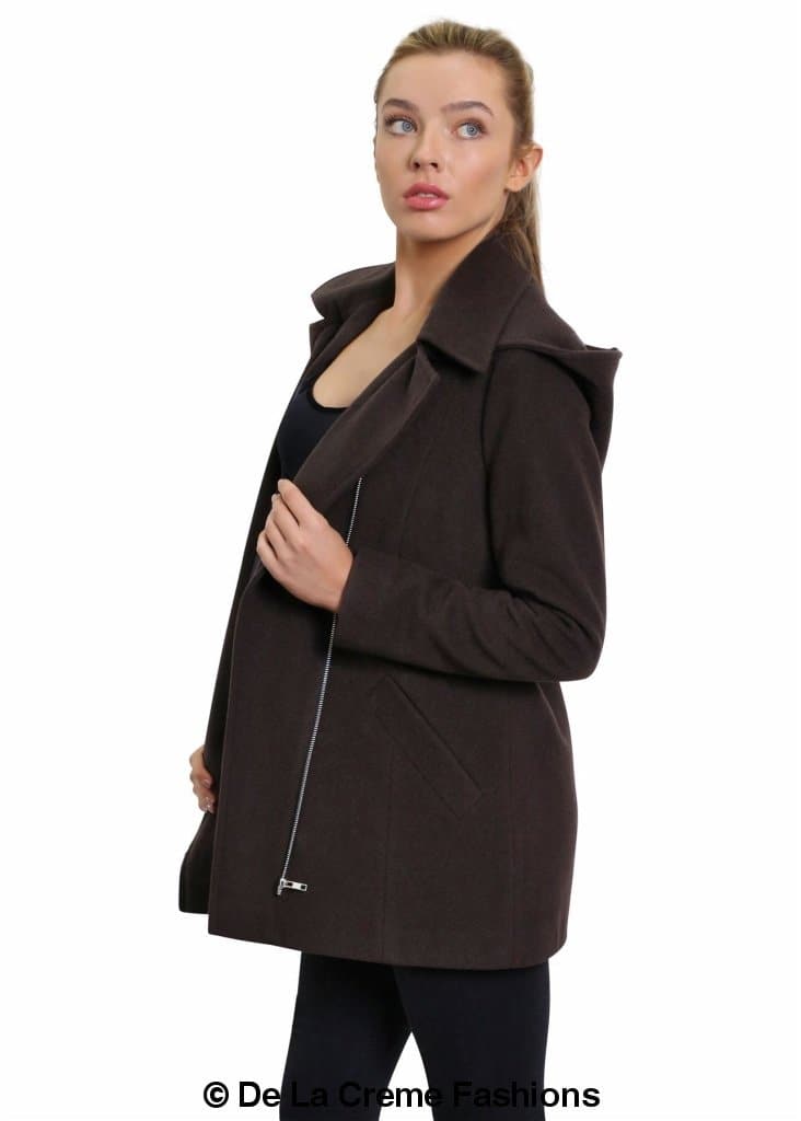 De La Creme Womens Wool Blend Zip Up Hooded Coat