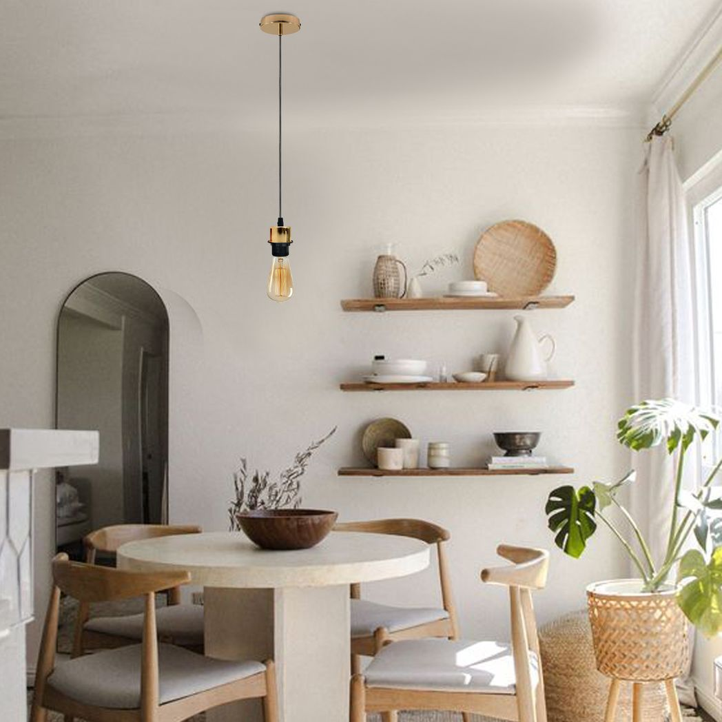 5 Pack Industrial French Gold Pendant Light, Lampshade Addable E27 Lamp Holder Light, E27 UK Holder Set With PVC Cable.