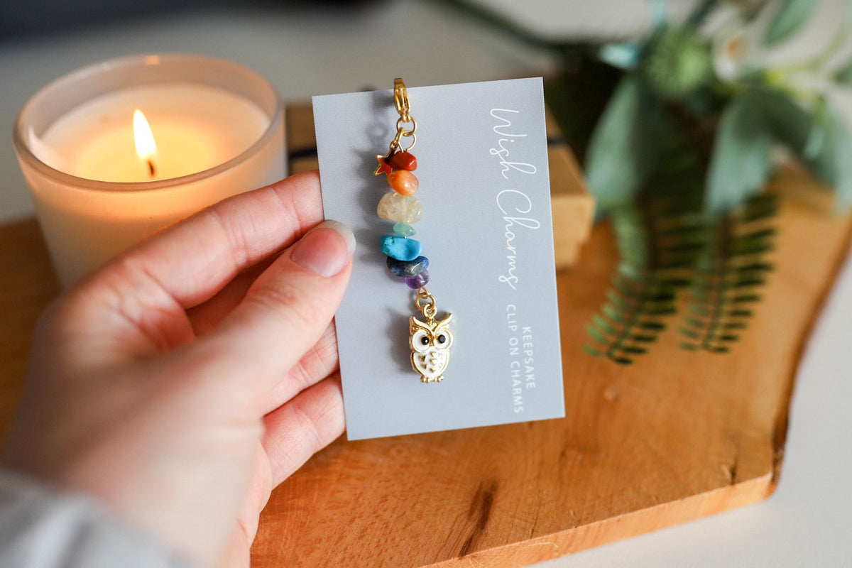 Moon, Chakra - Wish Charms - Keepsake Clip on Charm with Gemstones