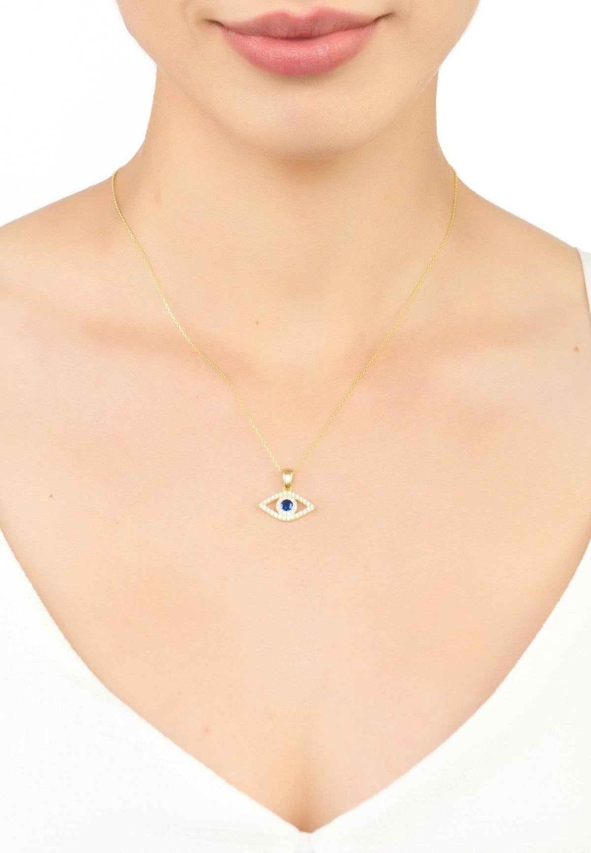 Evil Eye Elliptical Necklace Blue Gold