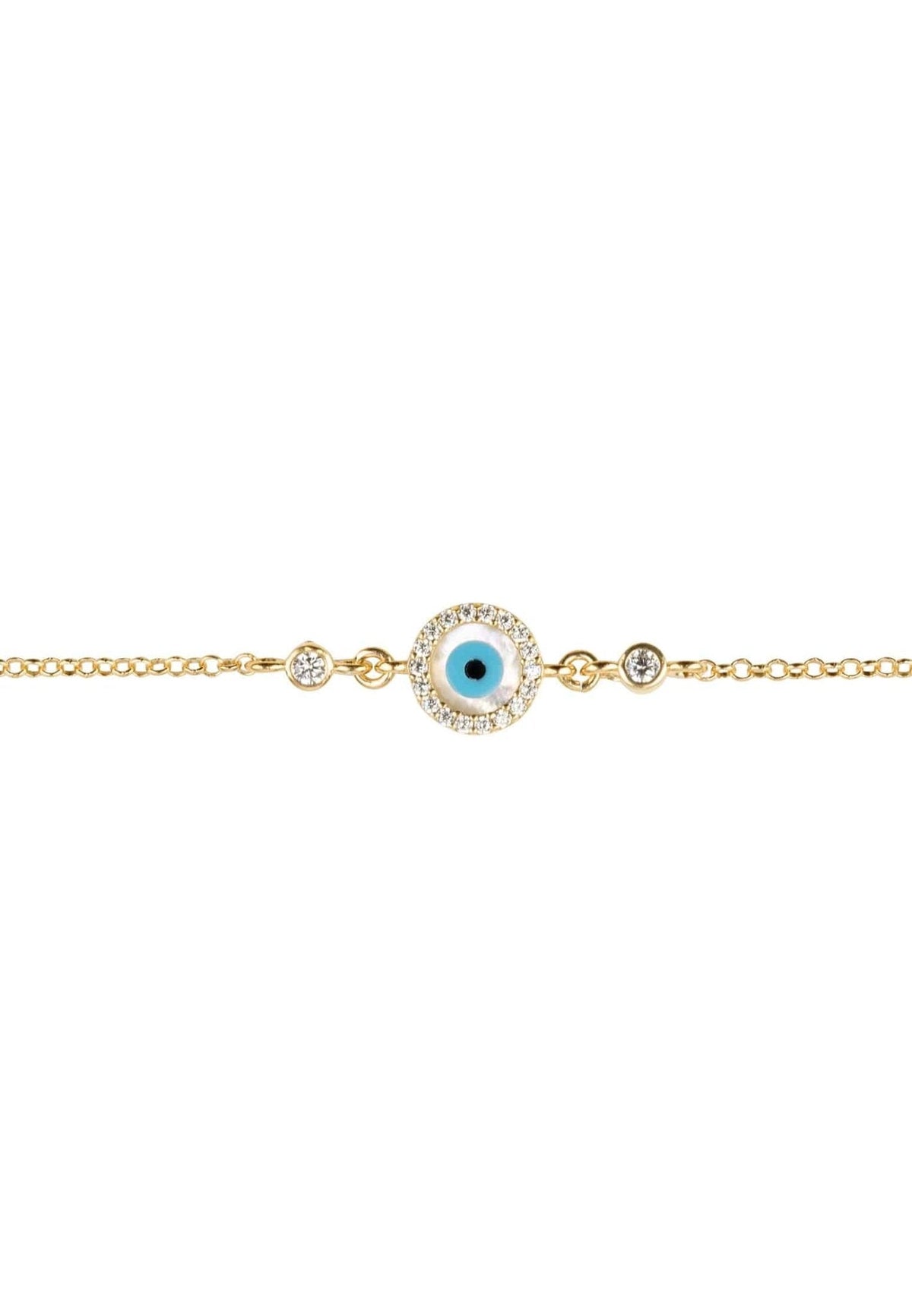 Evil Eye Round Mother Of Pearl Gemstone Bracelet Gold