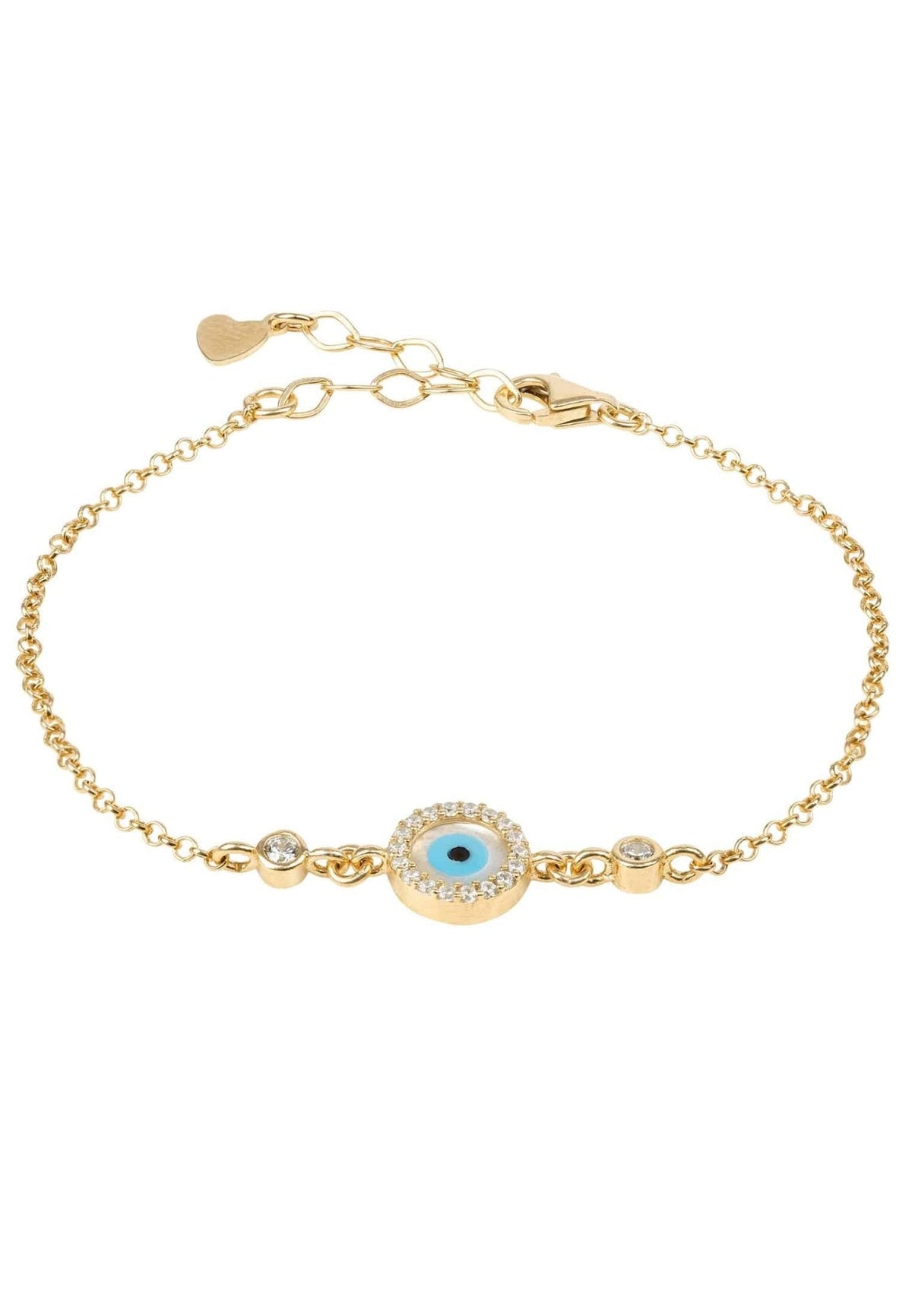 Evil Eye Round Mother Of Pearl Gemstone Bracelet Gold