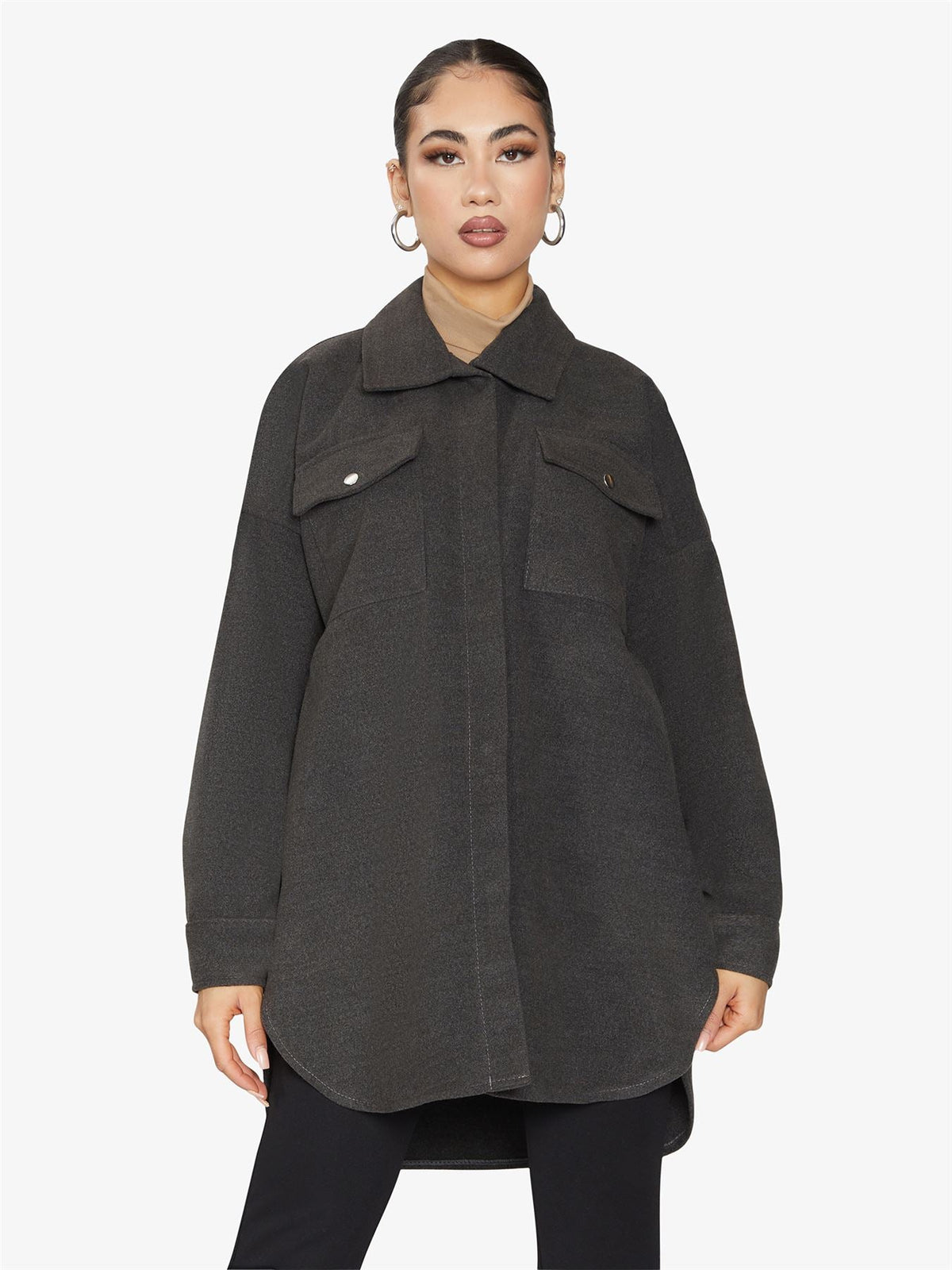 Oversized Stud Button Shacket