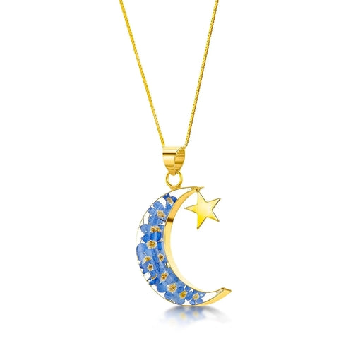 Moon & star necklace - Sterling silver pendant with real