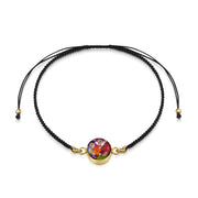 Gold plated black woven bracelet with flower charm - Mixed flower -