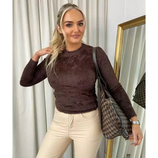 Fitted Long Sleeve Fluffy Knitted Top