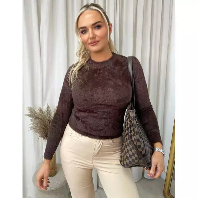 Fitted Long Sleeve Fluffy Knitted Top