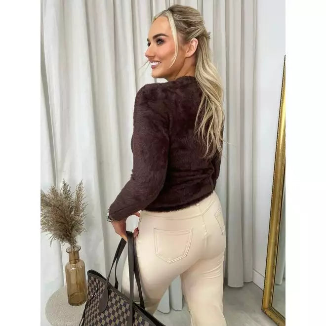 Fitted Long Sleeve Fluffy Knitted Top