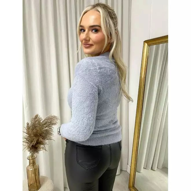 Fitted Long Sleeve Fluffy Knitted Top
