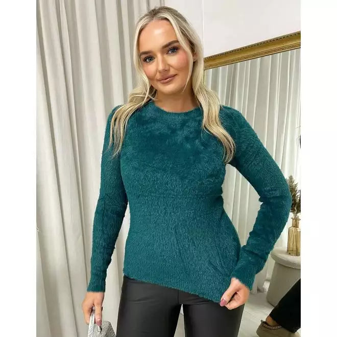 Fitted Long Sleeve Fluffy Knitted Top