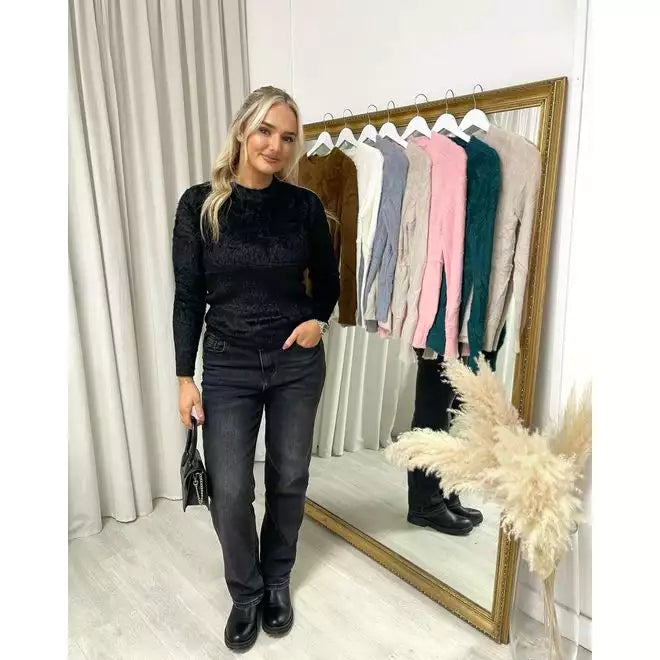 Fitted Long Sleeve Fluffy Knitted Top