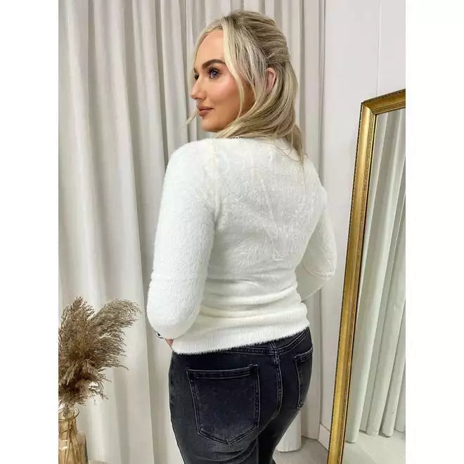 Fitted Long Sleeve Fluffy Knitted Top