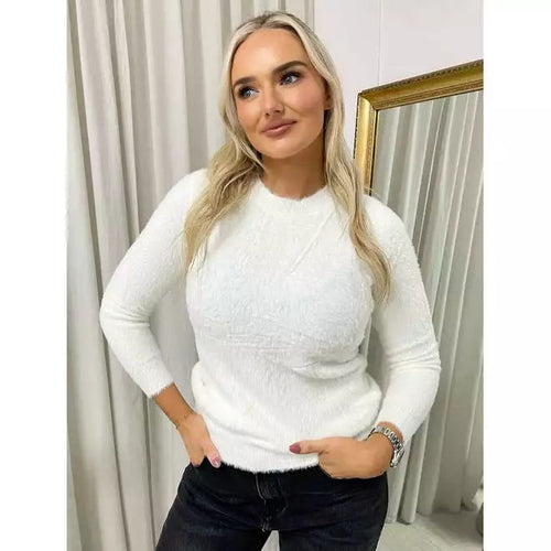 Fitted Long Sleeve Fluffy Knitted Top