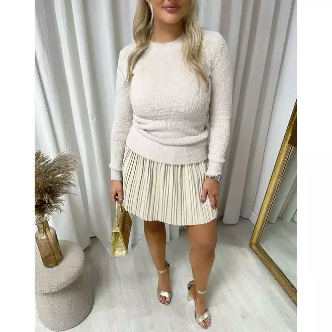Fitted Long Sleeve Fluffy Knitted Top
