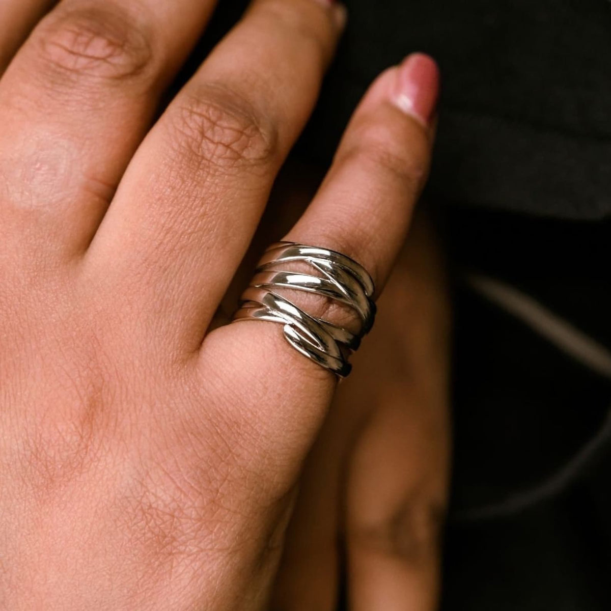 Wide Silver Thumb Punk Vintage Multilayer Twisted Statement Weaving