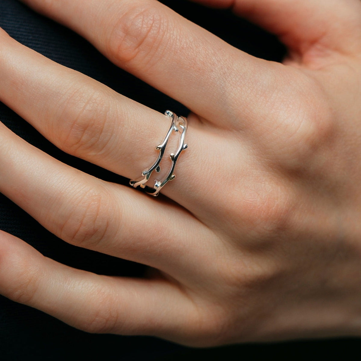 925 Sterling Silver Tree Leaf Vine Bohemian Dainty Band Ring
