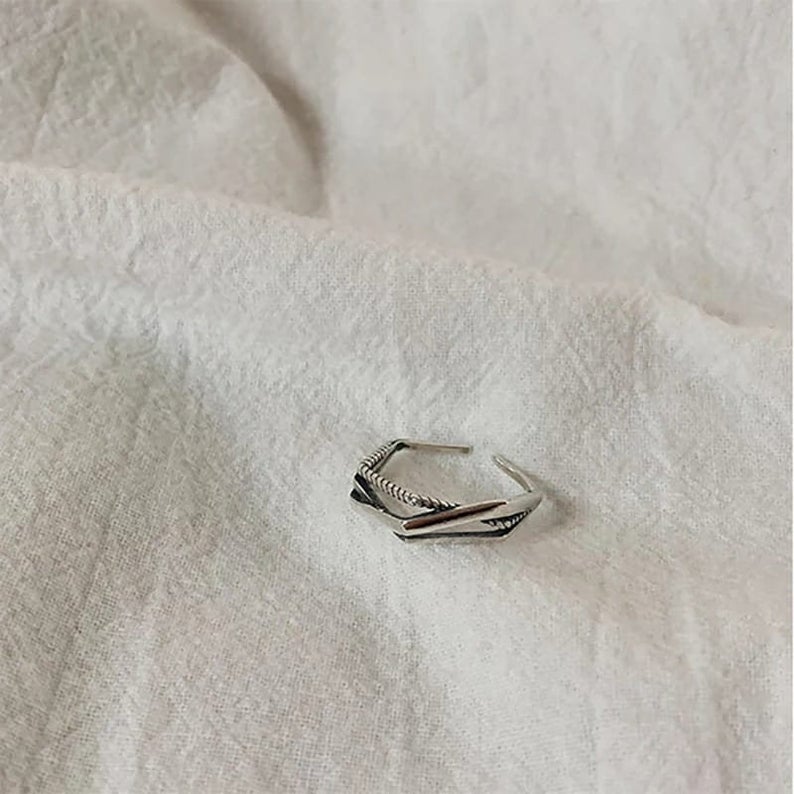 925 Sterling Silver Geometric Hexagon Stackable Slim Band Ring