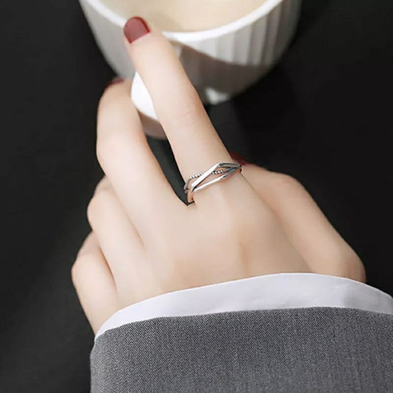 925 Sterling Silver Geometric Hexagon Stackable Slim Band Ring