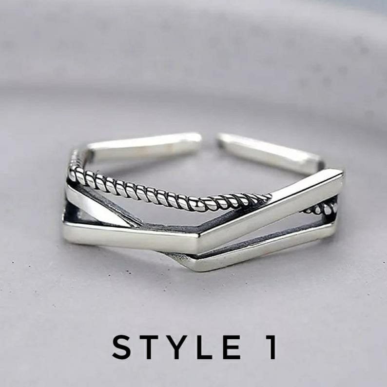 925 Sterling Silver Geometric Hexagon Stackable Slim Band Ring
