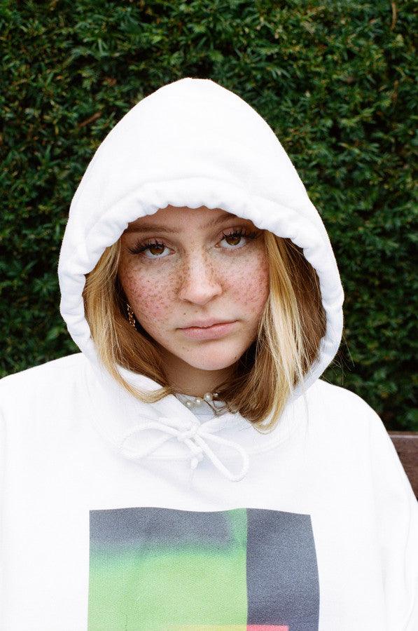 440gsm Hoodie In White With Light Leak Print