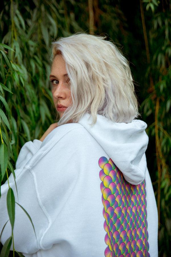 440gsm Hoodie in White with Geometric Bubble Logo Print