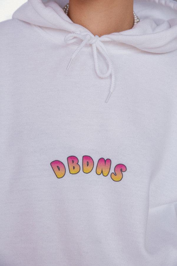 440gsm Hoodie in White with Watermelon Bubble Logo Print