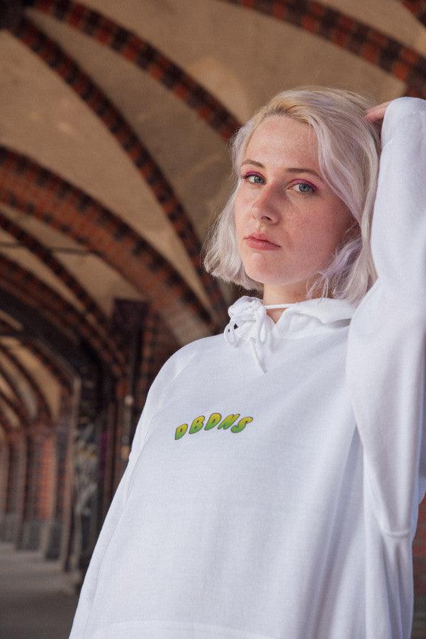 440gsm Hoodie in White with Apple Bubble Logo Print