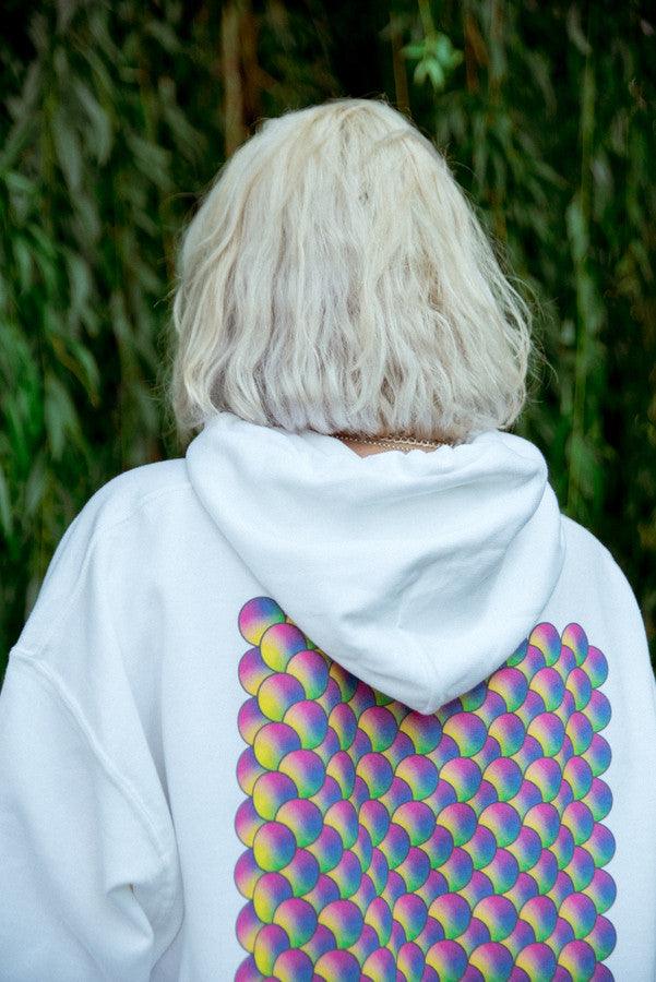 440gsm Hoodie in White with Geometric Bubble Logo Print