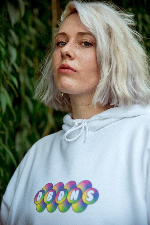 440gsm Hoodie in White with Geometric Bubble Logo Print