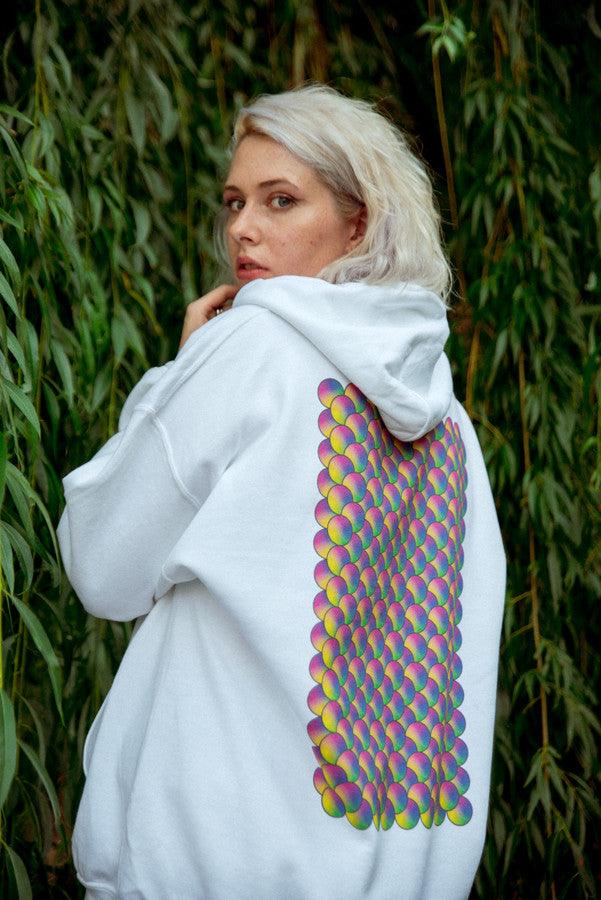 440gsm Hoodie in White with Geometric Bubble Logo Print
