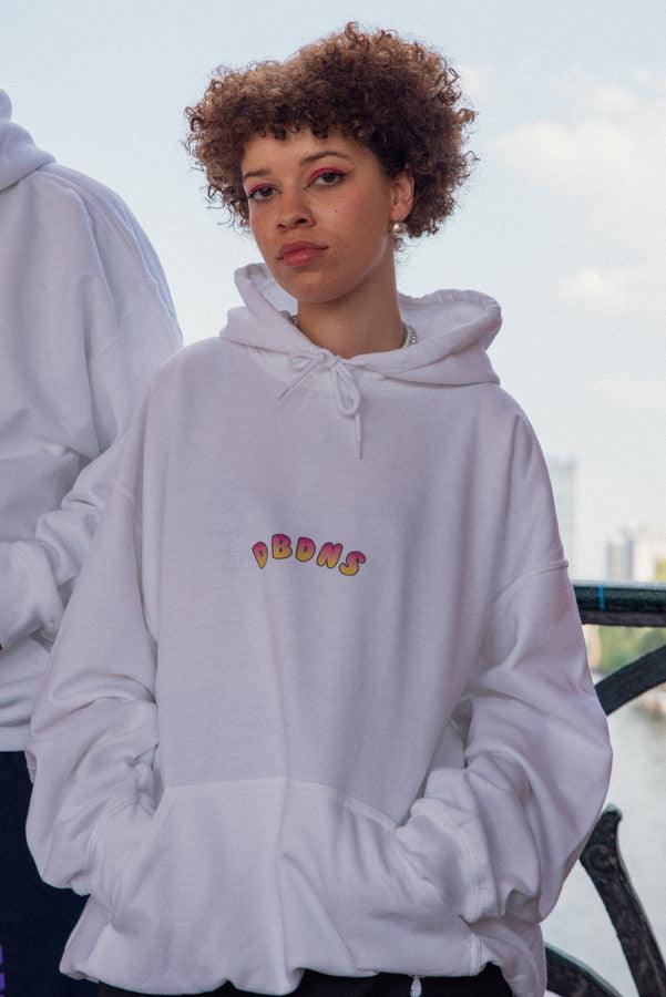 440gsm Hoodie in White with Watermelon Bubble Logo Print