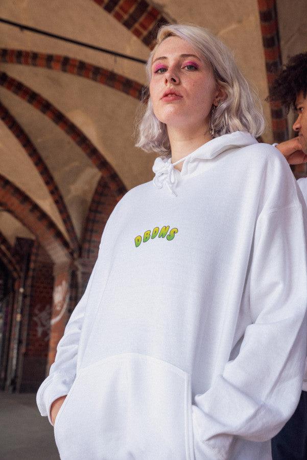 440gsm Hoodie in White with Apple Bubble Logo Print