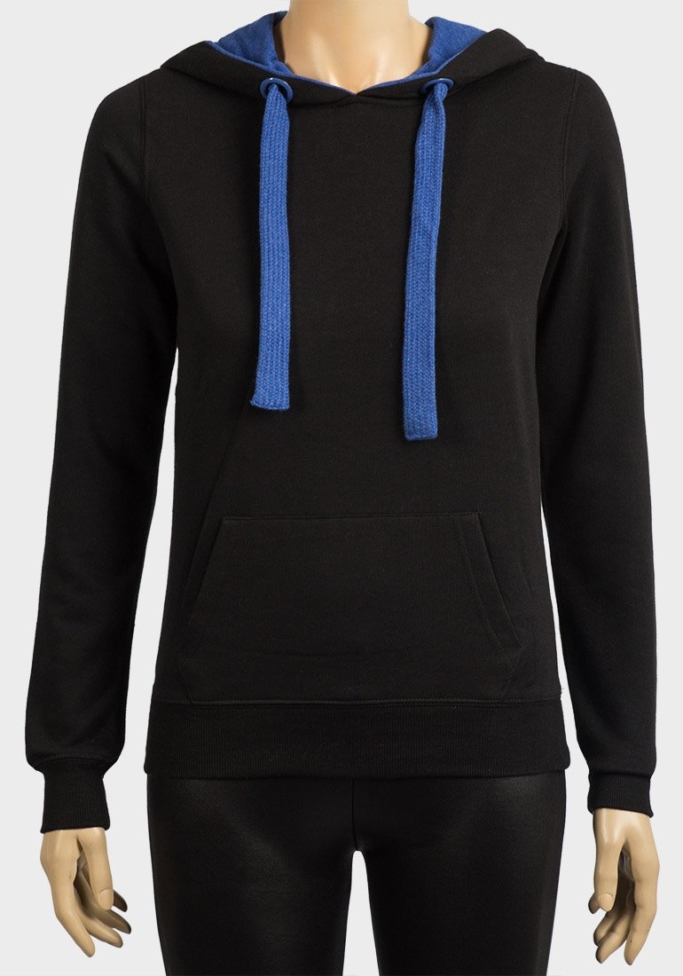 Kangaroo Pocket Contrast Hoodie - Black/Blue