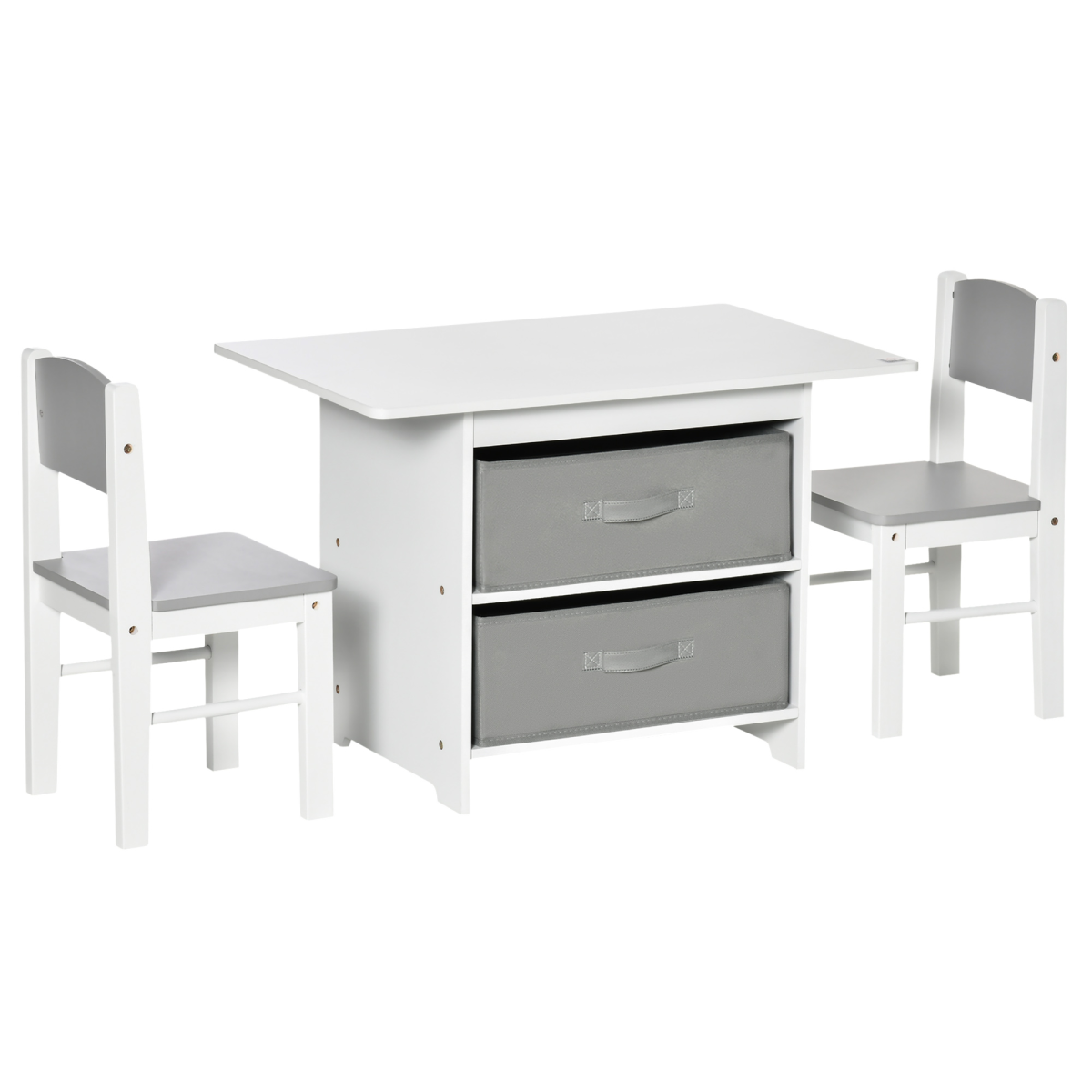 3 Pcs Kids Table & Chairs Set Toddler Furniture Storage Drawers