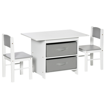 3 Pcs Kids Table & Chairs Set Toddler Furniture Storage Drawers