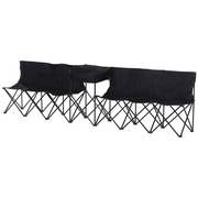 6 Seat Camping Bench Folding Portable Outdoor with Cooler Bag Black Outsunny