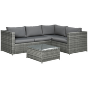 Outsunny 3Pcs Rattan Corner Sofa Set Coffee Table Garden Furniture w/ Cushion