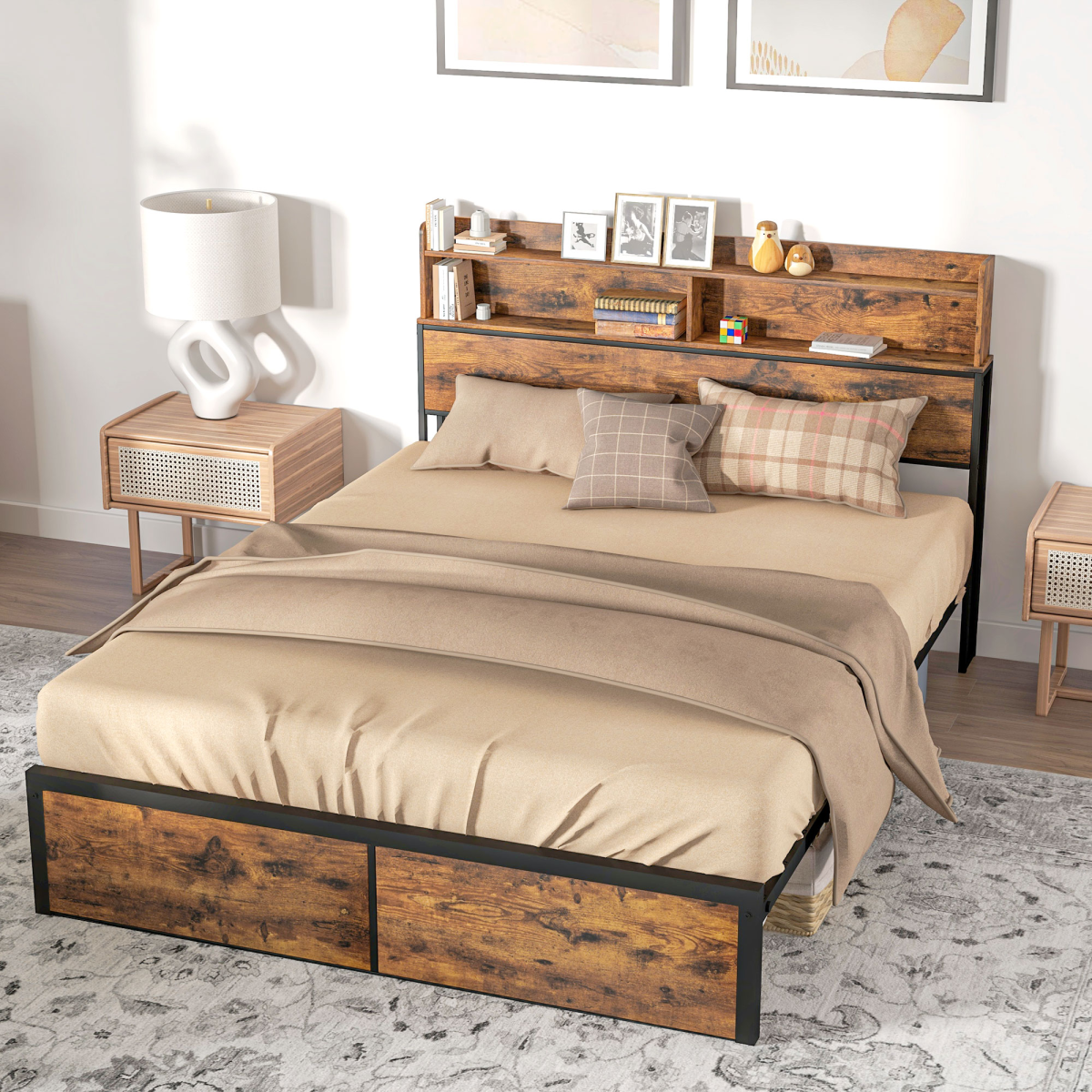 HOMCOM 5.2FT King Bed Frame with Storage Headboard and Under Bed Storage
