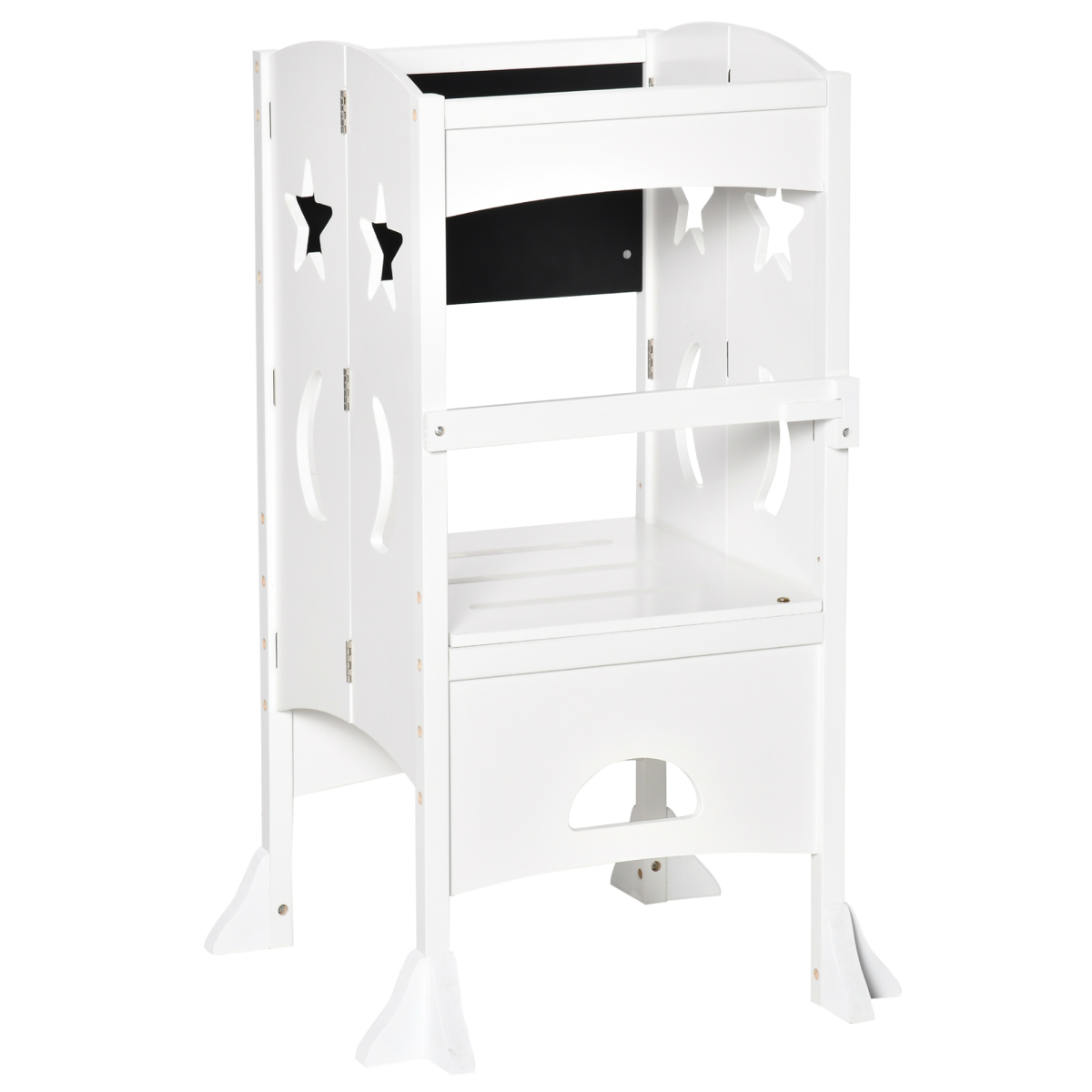 HOMCOM Kids Step Stool Toddler Kitchen Stool with Blackboard Lockable Handrail
