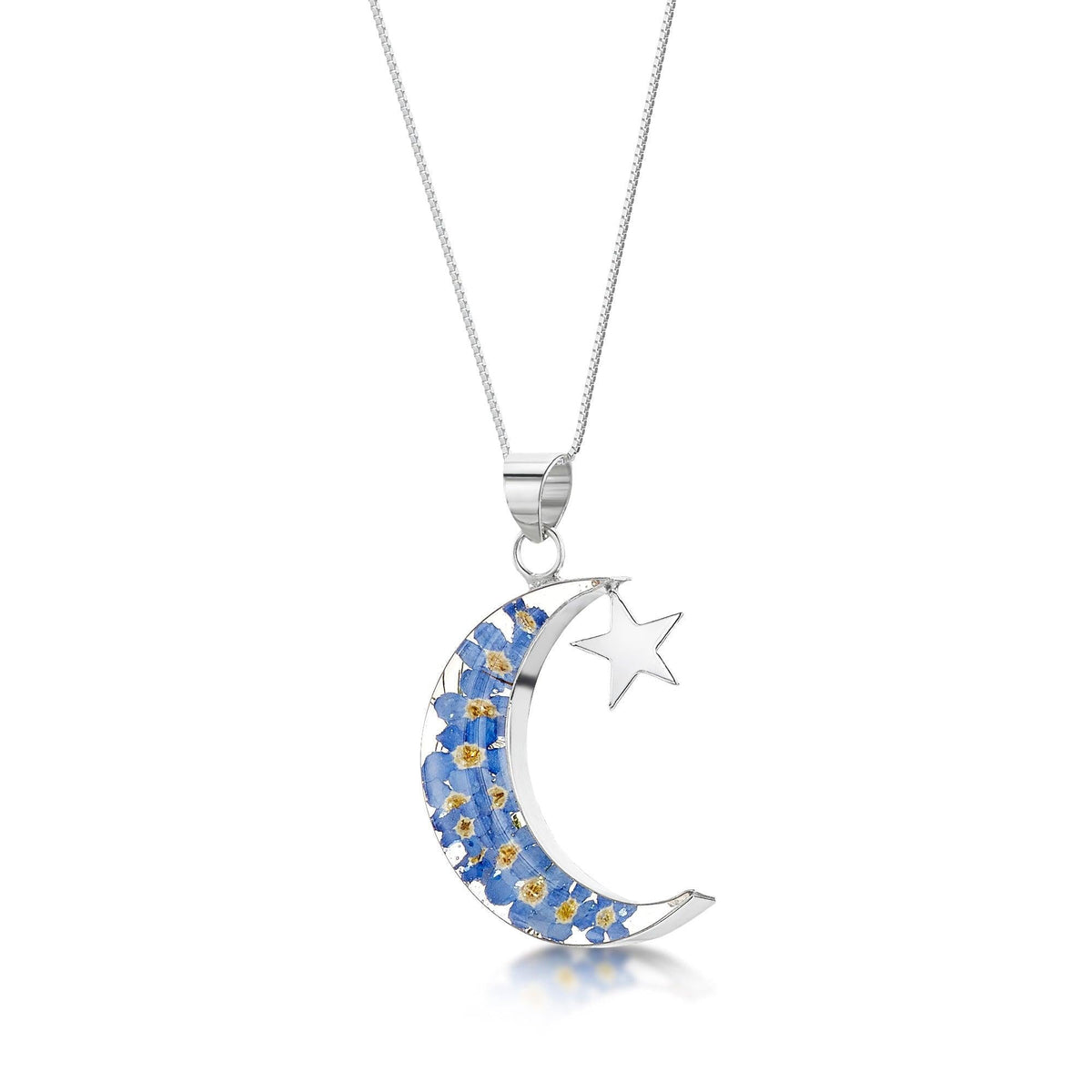 Moon & star necklace - Sterling silver pendant with real