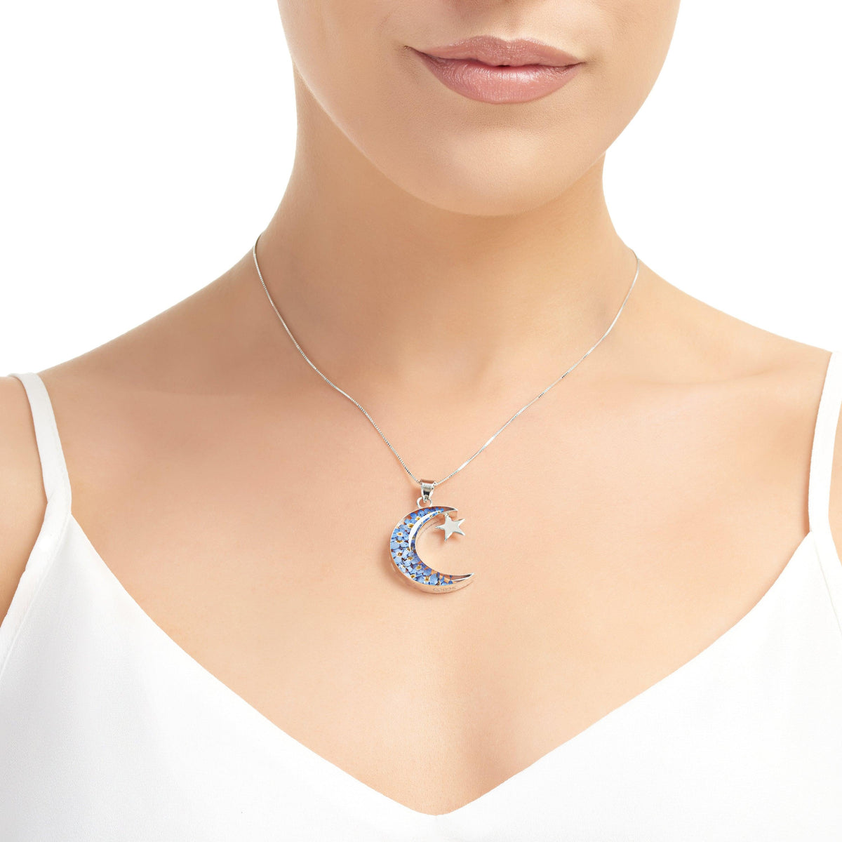 Moon & star necklace - Sterling silver pendant with real